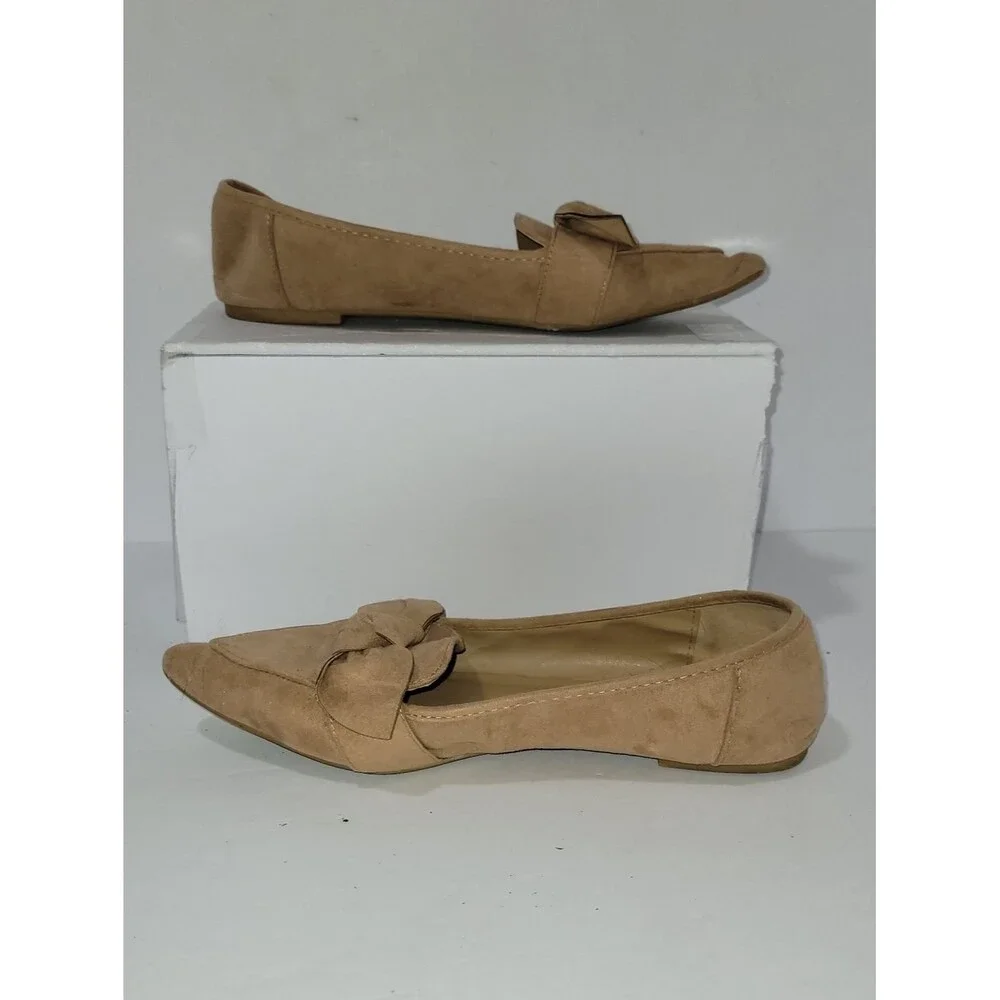 Bamboo Size 7 Women’s Pointed Toe Knot Detail Flats - Brown / Tan